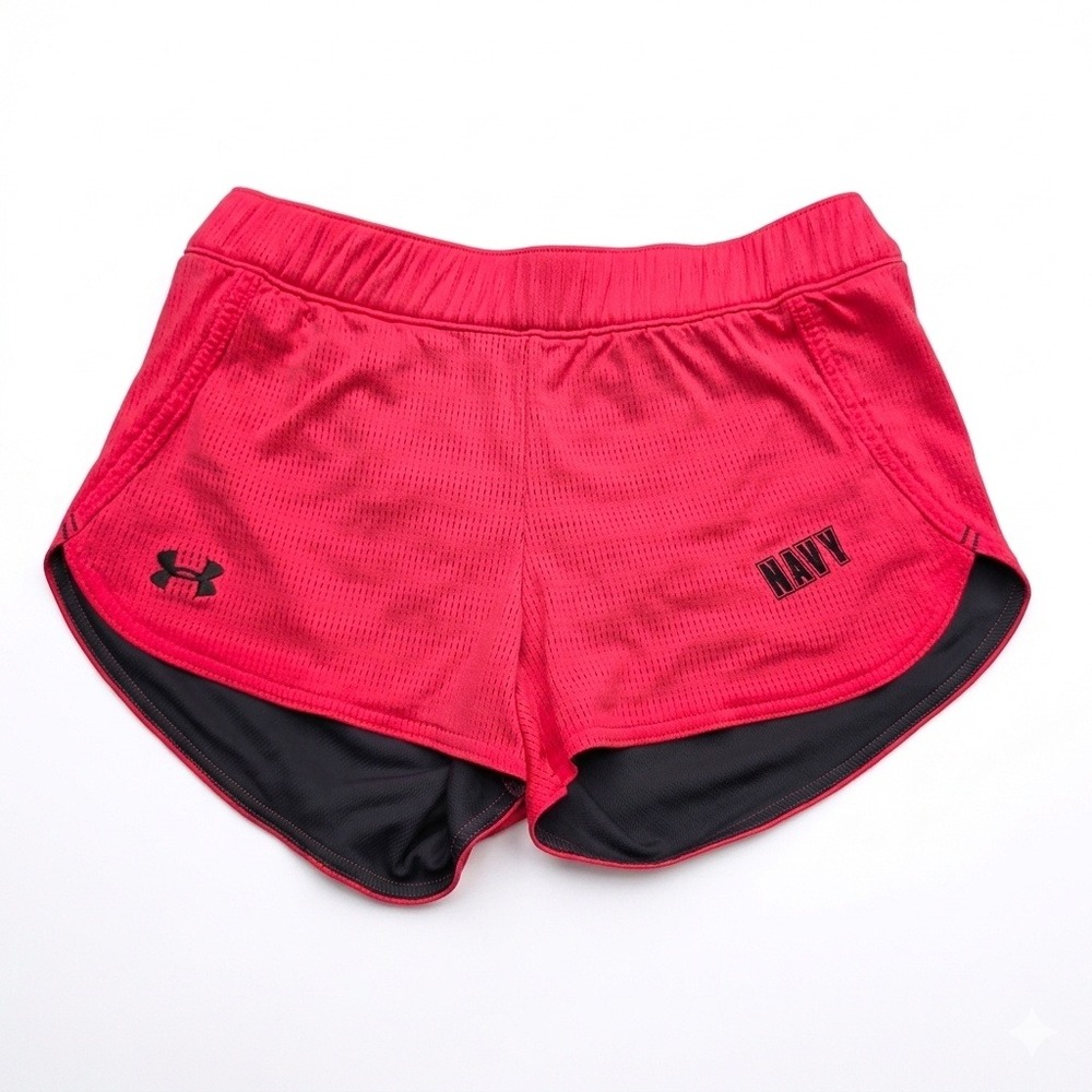 Under Armour Shorts‎ Women SM Small Pink HeatGear Semi-Fitted Running Navy Mesh